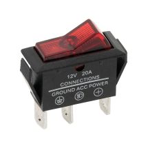 Keinukytkin 12V  max. 10A DC PUNAINEN valo, 11 x 30 mm, 1 x sulku ON - OFF