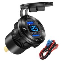 Vedenpitävä USB pistorasia 12-24V - Quick Charge + jännitenäyttö