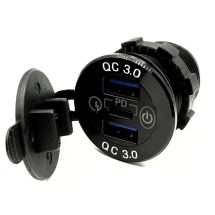 Vedenpitävä USB pistorasia 12-24V - Quick Charge + PD